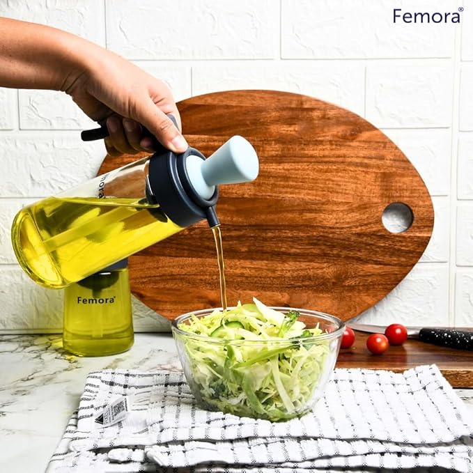 Femora Glass Oil Dispenser Bottle With Silicone Brush & Dropper | 550 Ml | Pack of 1 | Multicolor