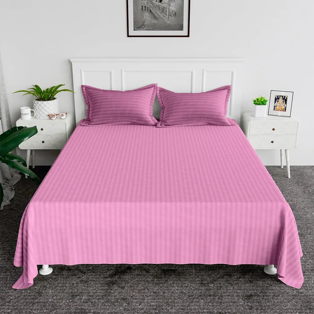 Kuber Industries Double Bedsheet with 2 Pillow Covers 144 TC Glace Cotton Bedsheet Pink