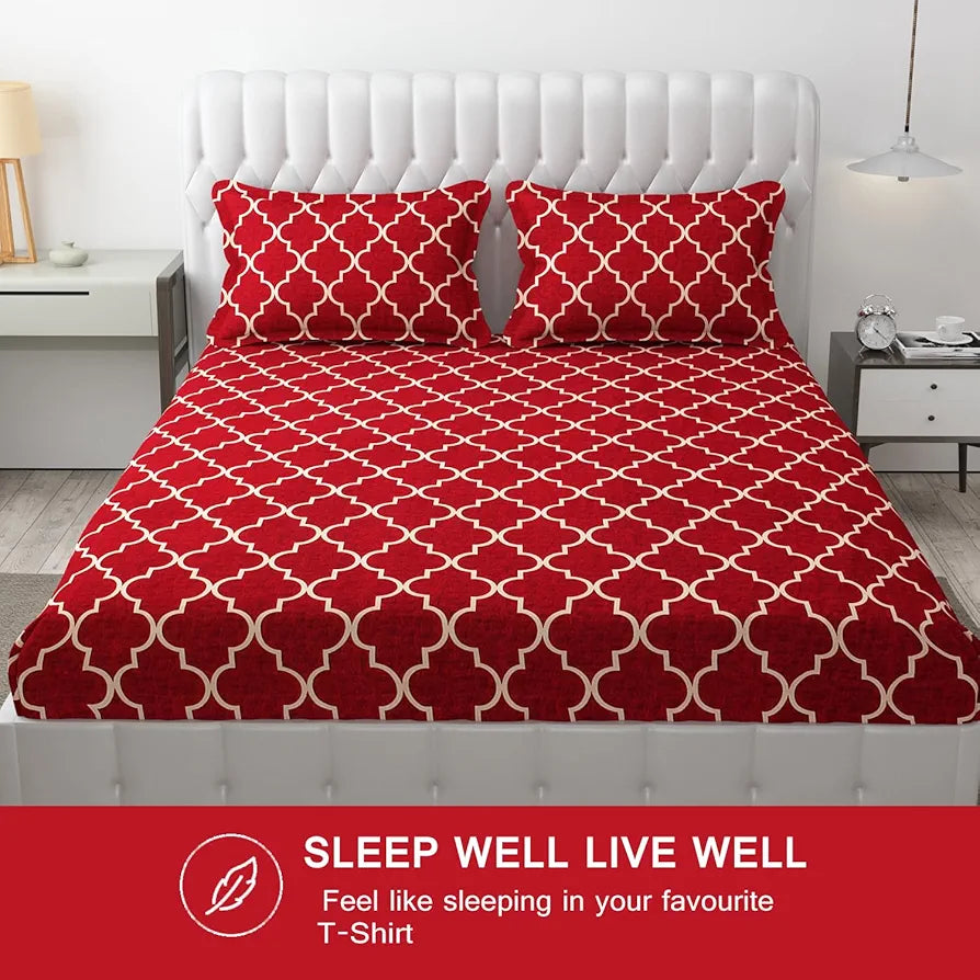 Fresh From Loom Bedsheet Hypoallergenic Wrinkle Free Bed Sheets With 2 Pillow Covers 144 TC Maroon Vector