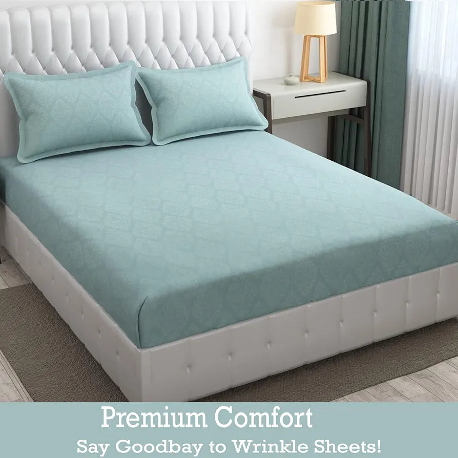 Fresh From Loom Set-King Size Hypoallergenic Wrinkle Free with 2 Pillow Covers 144 TC Turquoise Damas