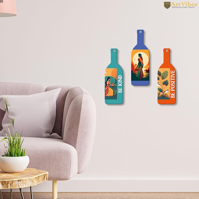 Artvibes Be Kind Be Positive Wooden Wall Hanging for Home Decor | Set of 3