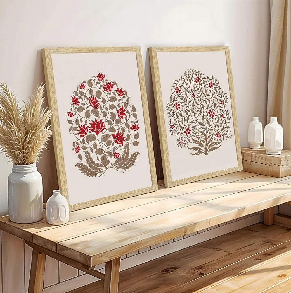 ArtX Paper Madhubani - 04 Floral Paintings with Frame Set of 3