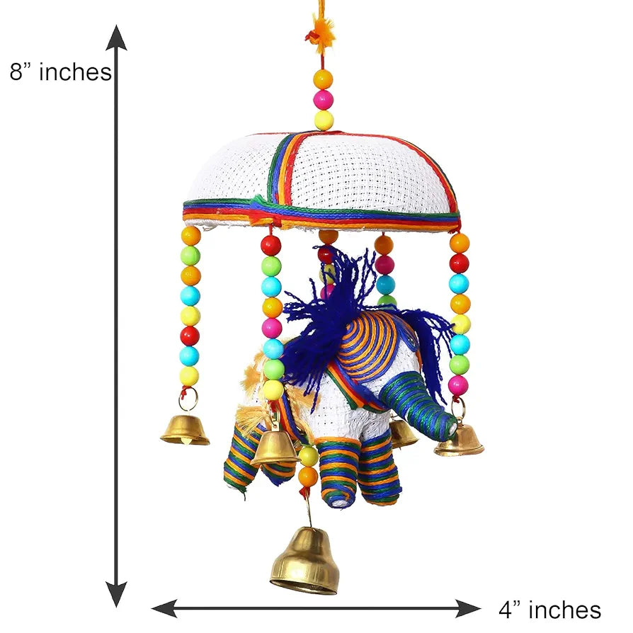 eCraftIndia Handcrafted Decorative Elephant Wall Hanging Bells STRELE502