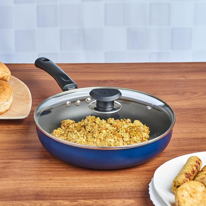 Vinod Zest Aluminium Non Stick Deep Frypan with Glass Lid - 28 cm | 3 Layer Ceramic Coating | 3 mm Extra Thick