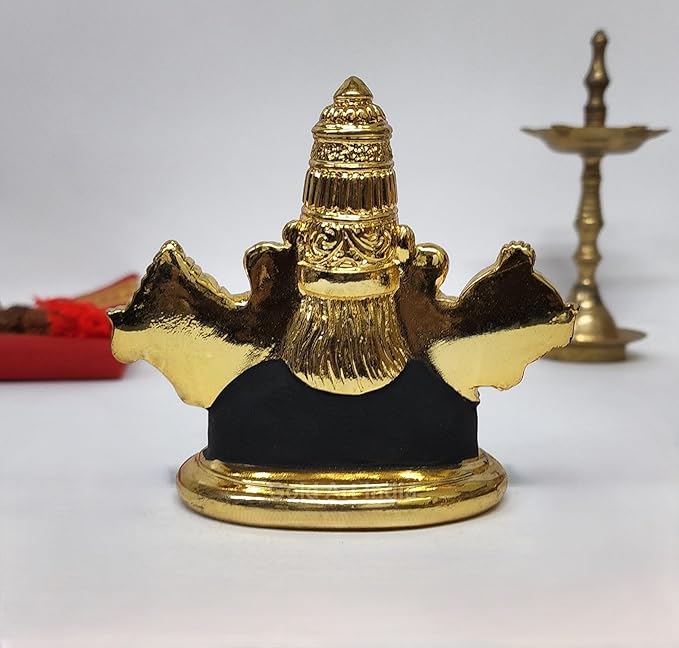Gold Art India Lord Tirupati Balaji Idol Gold Plated Black Body Murti for Mandir