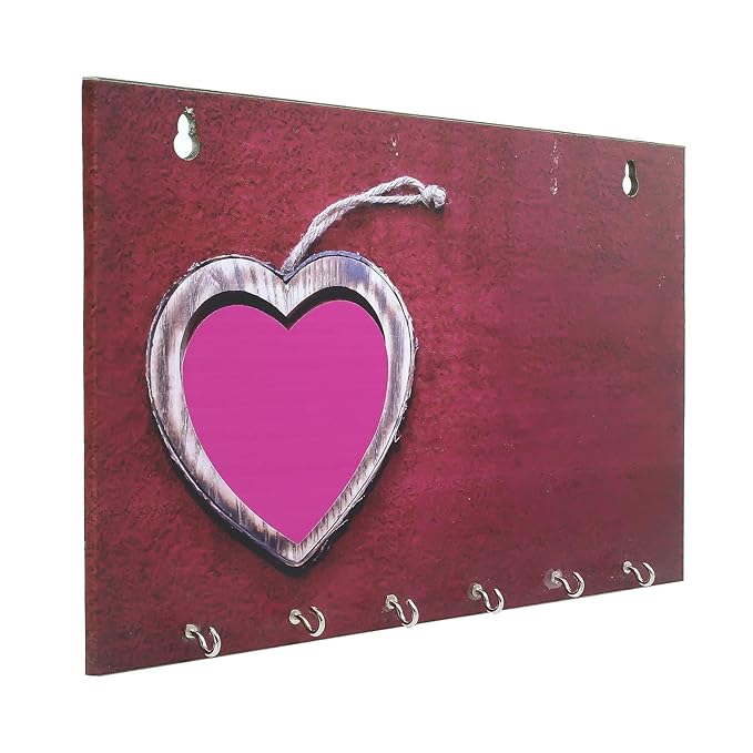 Ecraftindia Heart Theme Wooden Key Holder With 6 Hooks