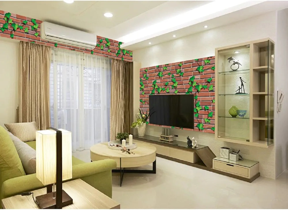 Indian Natural Brick Environmental Protection Pvc Vinyl Wallpaper Brick Leaves Wallpaper