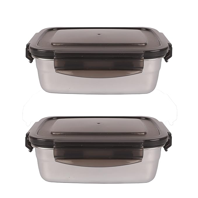 Femora High Steel Square Container Airtight Leakproof Unbreakable Storage Container/ Lunch Box | 350 Ml | Set of 2