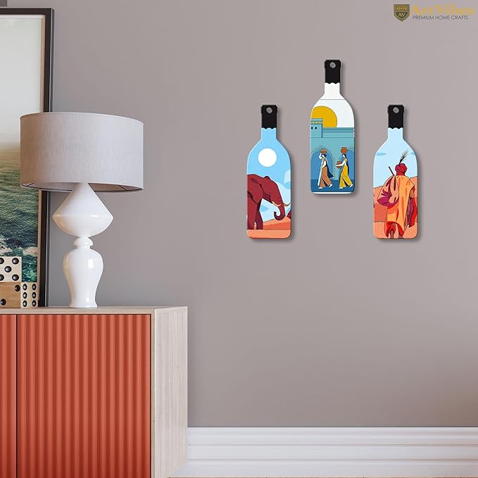 Artvibes Modern Abstract Art Wooden Wall Hanging for Home Decor | Set of 3