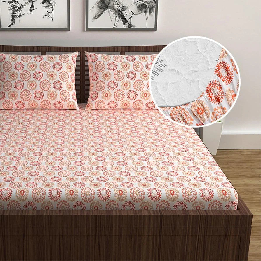 Divine Casa 100% Cotton Double Bed Bedsheet Set 1 Bedsheet & 2 Pillow Covers 144 TC Breathable & Wrinkle Free Colour Blazing Orange