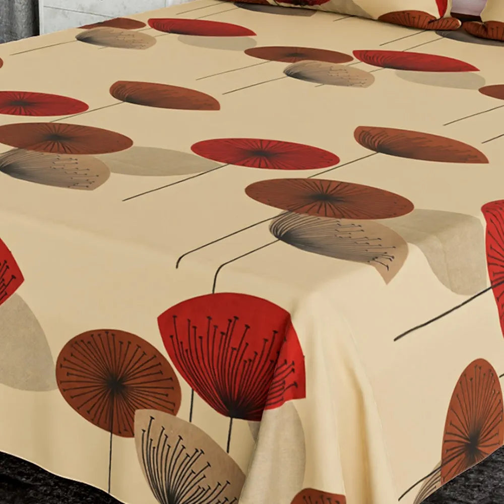 Kuber Industries Double Bedsheet Bedsheet for Double Bed Double Bedsheet with 2 Pillow Covers Cotton Cream & Maroon 350 tc