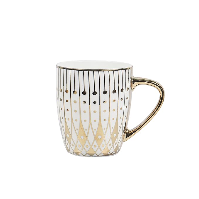 Femora Gold Modern Pattern With White Background Golden Coffee Mugs| 160 Ml | Golden | 6 Pcs Set | Not Microwave Safe