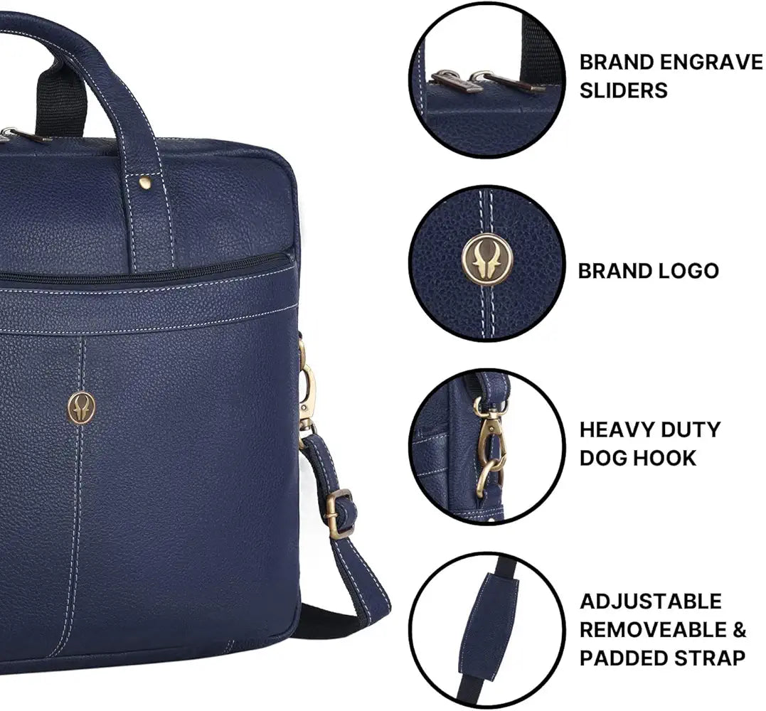 WildHorn Leather 15 inch Laptop Messenger Bag for Men I Padded Laptop Compartment with Adjustable Strap I Extra Zip Compartments I DIMENSION : L-16 inch W-3.2 inch H-13 inch