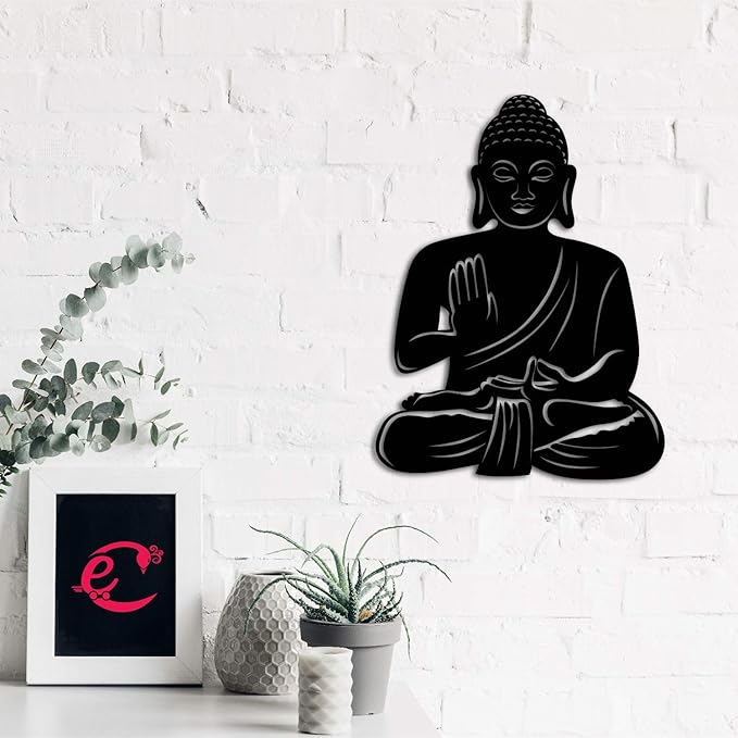 Ecraftindia Buddha Black Engineered Wood Wall Art Cutout | Ready to Hang Home Decor