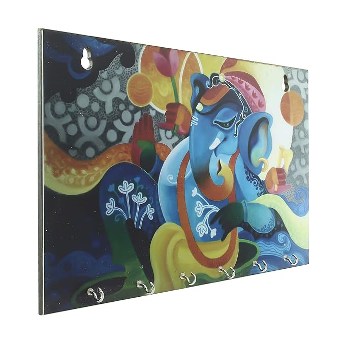 Ecraftindia Lord Ganesha Theme Wooden Key Holder With 6 Hooks