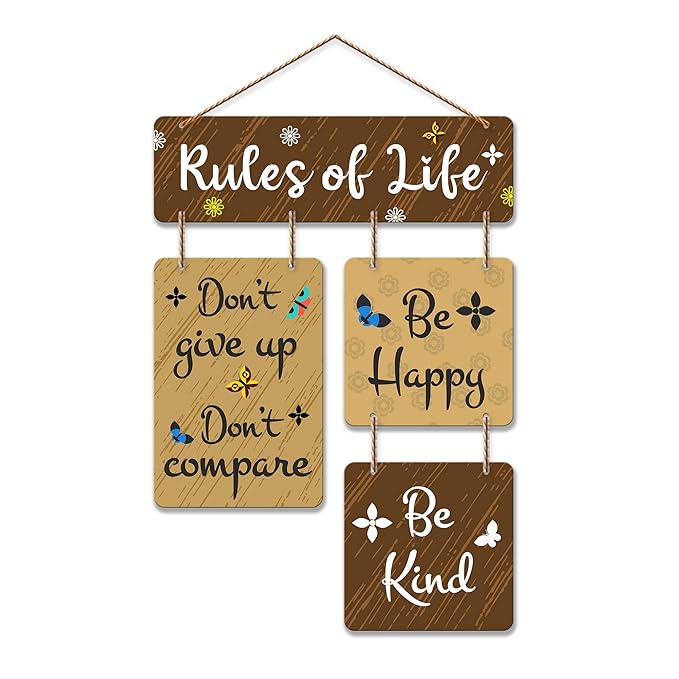Artvibes Rules of Life Decorative Wall Art Wooden Wall Hanger for Living Room