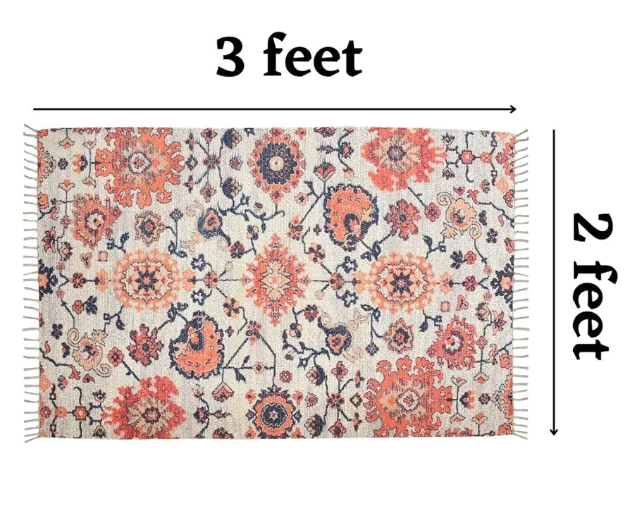 Homadorn Handmade Sustainable Printed Modern Dhurrie/Rugs/Carpet Colour Blue Cream