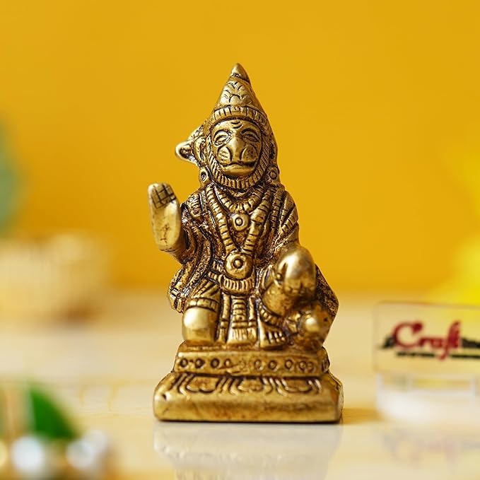 Ecraftindia Golden Brass Blessing Lord Hanuman Statue Murti | Hindu God Idol