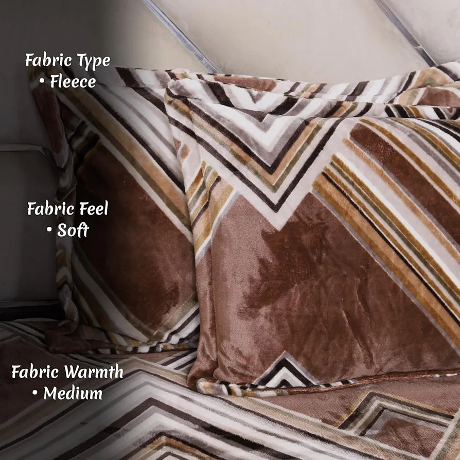 Cloth Fusion Warm Winter Bedsheet for Double Bed King Size with 2 Pillow Covers Zig Brown