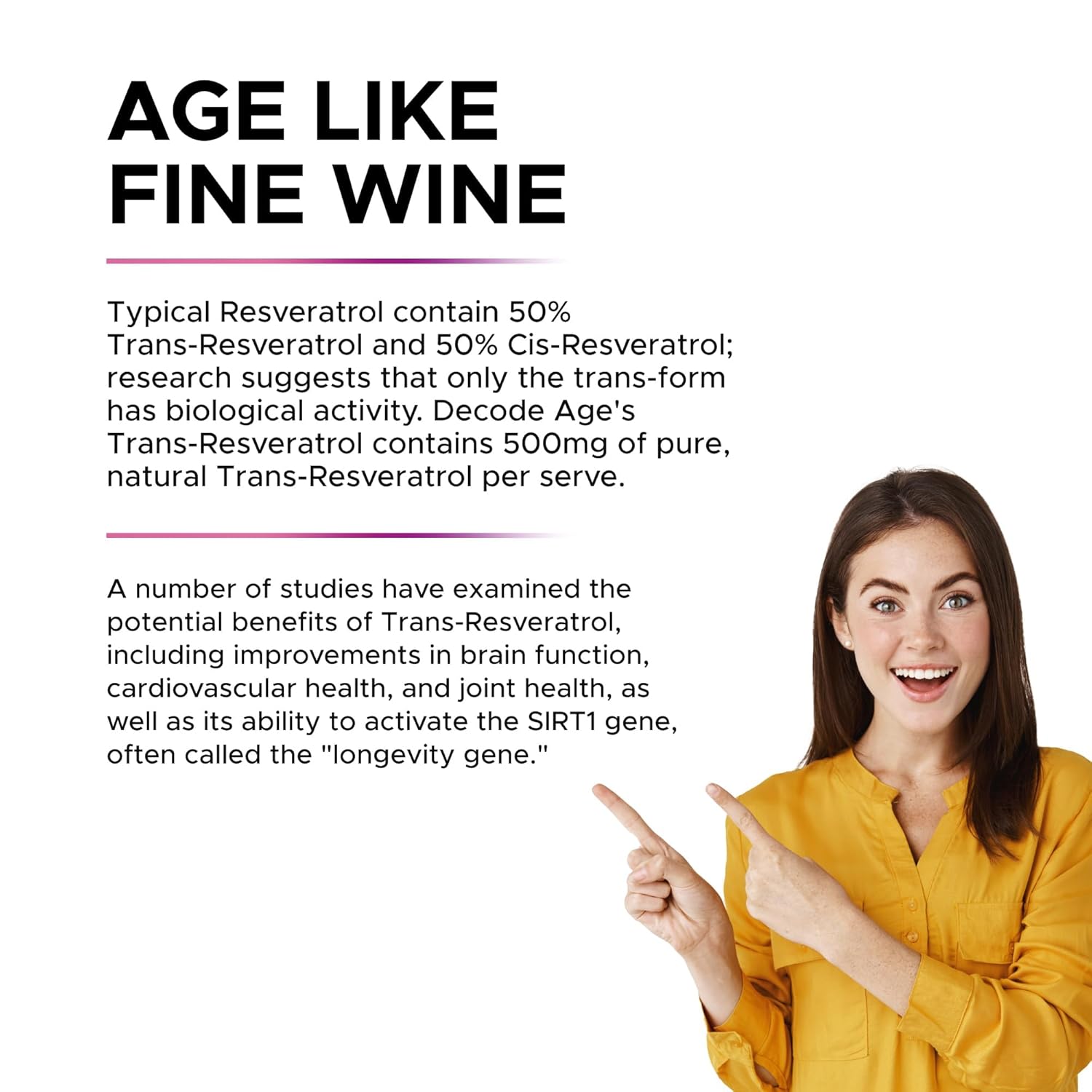 Decode Age 99.5% Pure Trans Resveratrol 250mg Capsules - 60 Caps