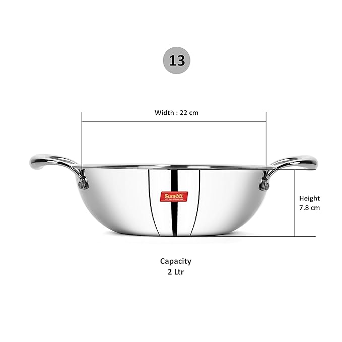 Sumeet Cook Smart TriPly Steel-Aluminium-Steel 3 Layers Kadhai 2Ltr  - 22cm
