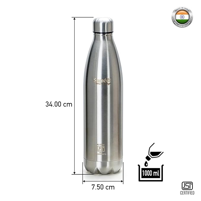 Sumeet Thermo1000 Stainless Steel 24 Hours Hot & Cold Vacuum Flask/Water Bottle Silver - pack of 2