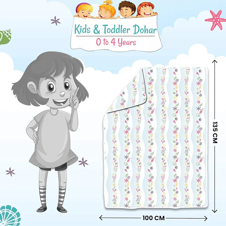 Divine Casa Pure Cotton Printed Single Dohar for Newborn Baby 120 GSM Soft & Lightweight Throw Blanket Colour Cosmic Sky