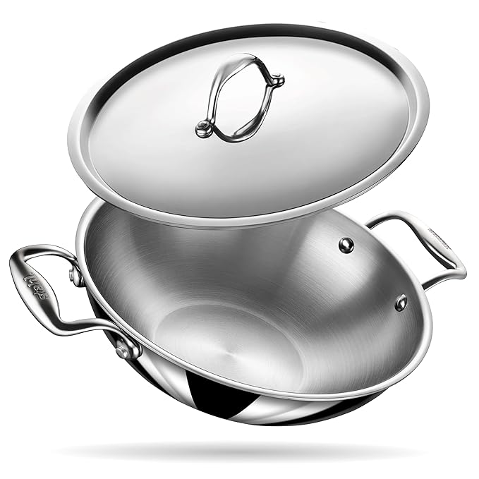 Stahl Artisan Triply Stainless Steel Kadhai With Lid | Kadai for Cooking | Induction & Gas Stove Compatible | 8 Litres | 34 Cm