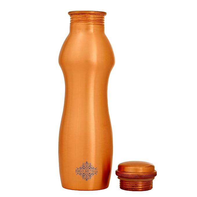 Indian Art Villa Curve Ergonomic Design Lacquer Coated Leak Proof Copper Bottle