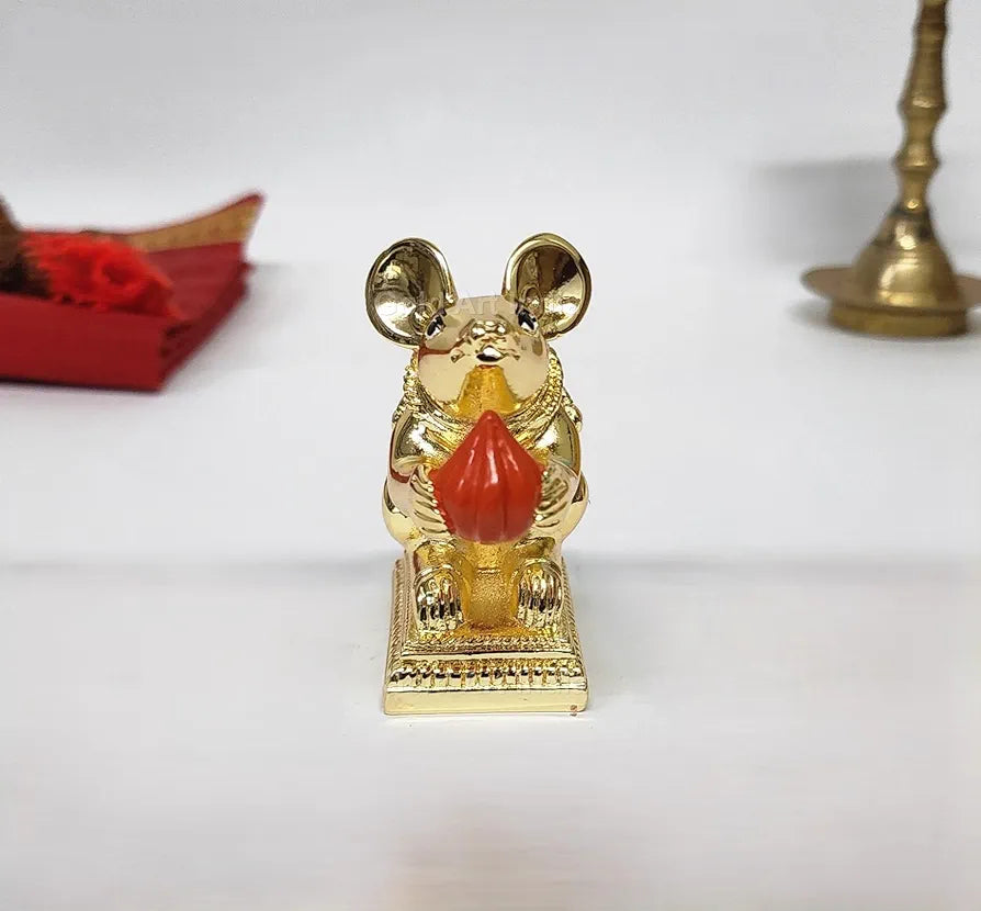 Gold Art India Gold-Plated Mushak  Mouse Pair with Modak Orange Terracotta Finish