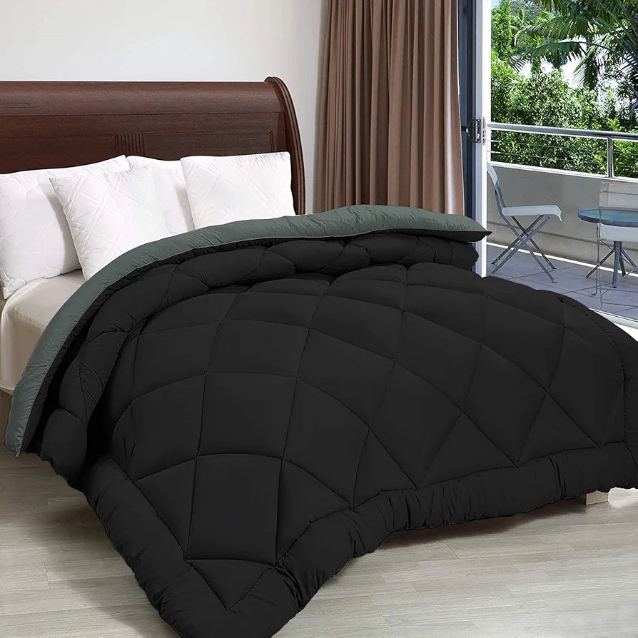 Cloth Fusion Reversible AC Comforter Single Bed Soft Microfibre Quilt Blanket for Winter Black & Grey