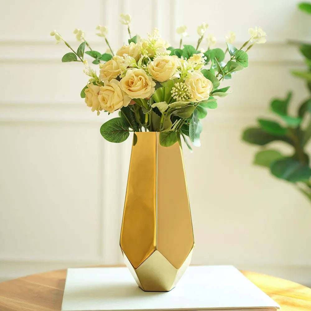 Behoma Designer Stainless Steel Prism Glow Flower Vase Golden Flowers not Included