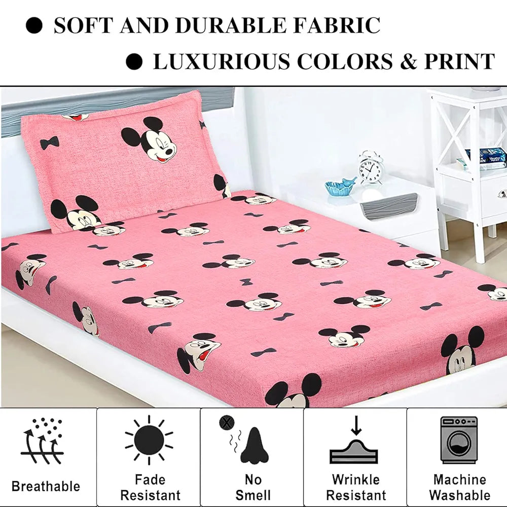 Kuber Industries Cotton Single Bedsheet with 1 Pillow Cover Wrinkle Bedroom Pink