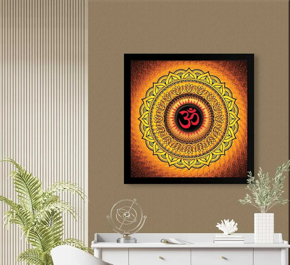 ArtX Oranage OM Mandala Big Canvas Painting With Frame