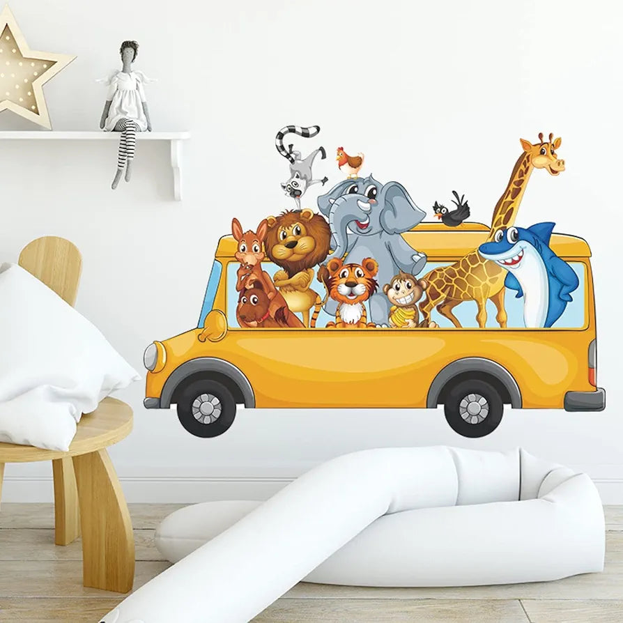 Jaamso Royals Bus Animals Pvc Vinyl Wall Sticker for Home Decor