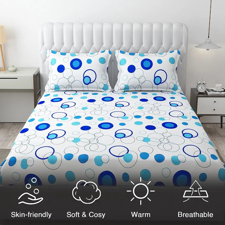 Fresh From Loom Microfiber King Size Bedsheet For Double Bed With 2 Pillow Covers Soft Hypoallergenic 144 TC Circle White