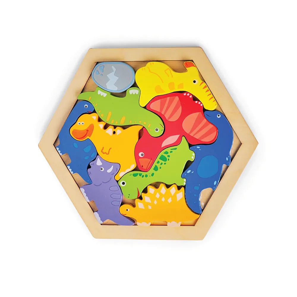 KIDS KINDLY Wooden Dinosaur Puzzle for Kids, Jigsaw Sorting Game, Montessori Puzzle Toy for Toddlers, Shapes Puzzles for Kids, Birthday Gift for Boys & Girls Age 3 4 5 Years