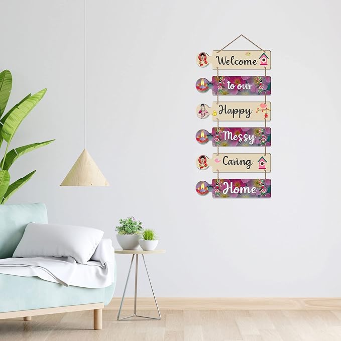 Artvibes Home Quotes Decorative Wall Art Mdf Wooden Wall Hanger for Living Room | Set of 6