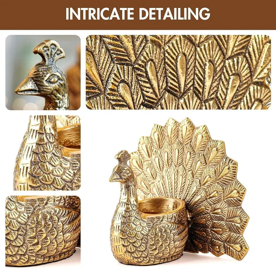 Behoma Metal Dancing Peacock Figurine for Good Luck and Love | Candle Holder for Home Dcor Tabletop Living | Showpiece for Valentine's Day, Birthday , Gold