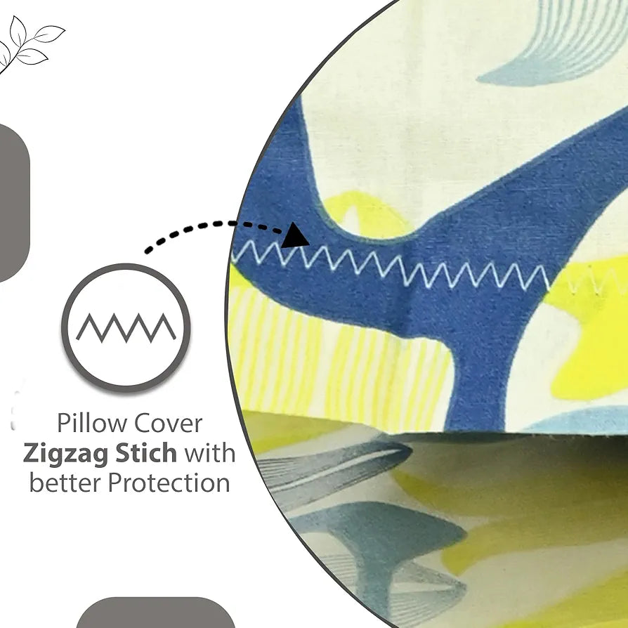 Divine Casa 144 TC Pure Cotton Double Bed Bedsheet with 2 Pillow Covers Mosaic Bloom Colour Yellow Blue