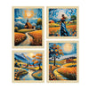 ArtX Paper Bohemian Village Sunrise Art Paintings with Frame Set of 4