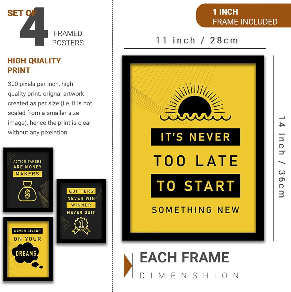 Kotart Quitters Never Win Motivational Quotes Posters with Frame