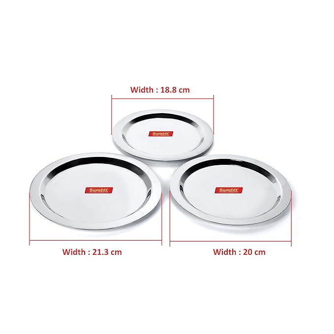 Sumeet Stainless Steel Heavy Gauge Ciba/Lids Set of 3 Pc Size 18.8Cm 20Cm 21.3Cm