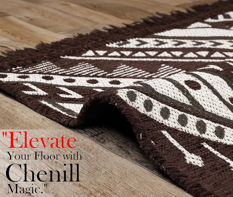 BSB Home Designer Superfine Chenille Carpet Velvet Carpet Area Rug Durries with Fine Gold Yarn for Living Room