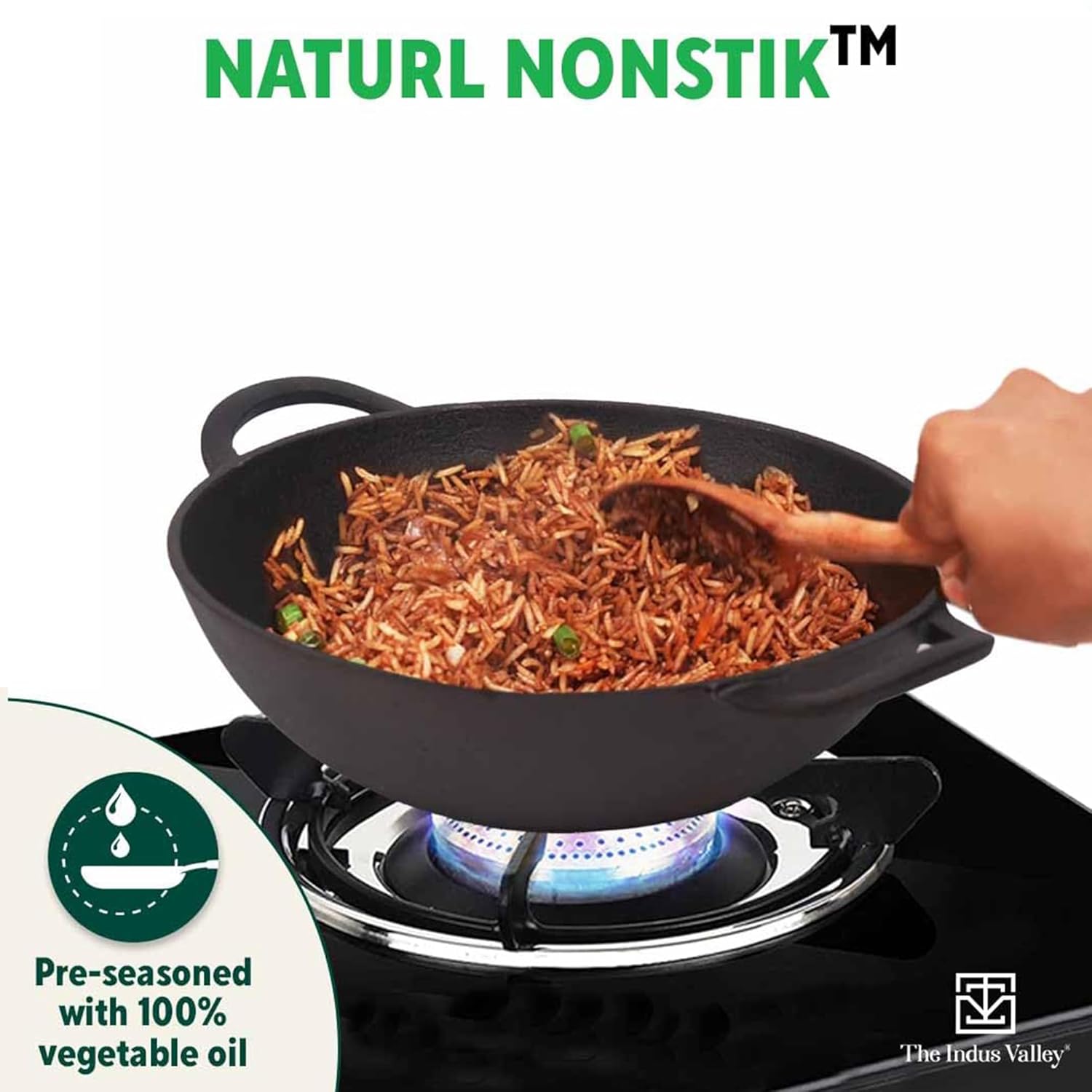 The Indus Valley Pre-Seasoned Cast Iron Kadai with Silicon Grip