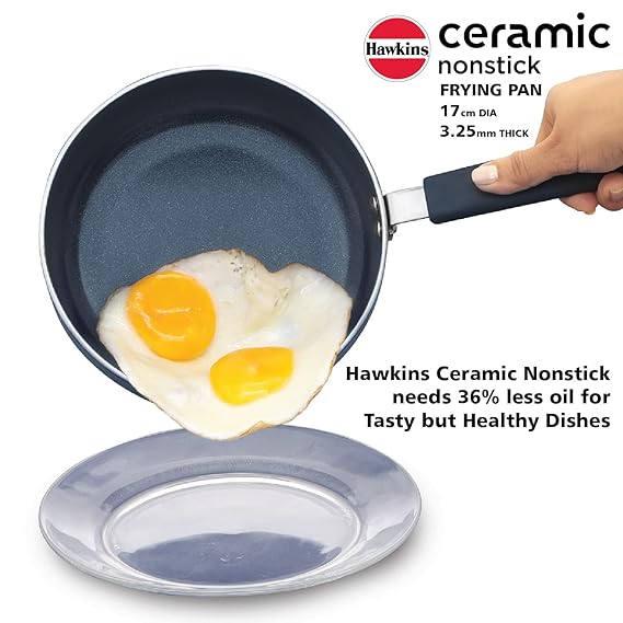 Hawkins Ceramic Nonstick Frying Pan 17 cm Diameter Induction Fry Pan with Glass Lid