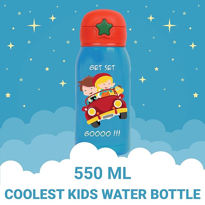 Femora Get Set Go Thermosteel Double Wall Vacuum Kids Water Bottle With Bag - 380 gms