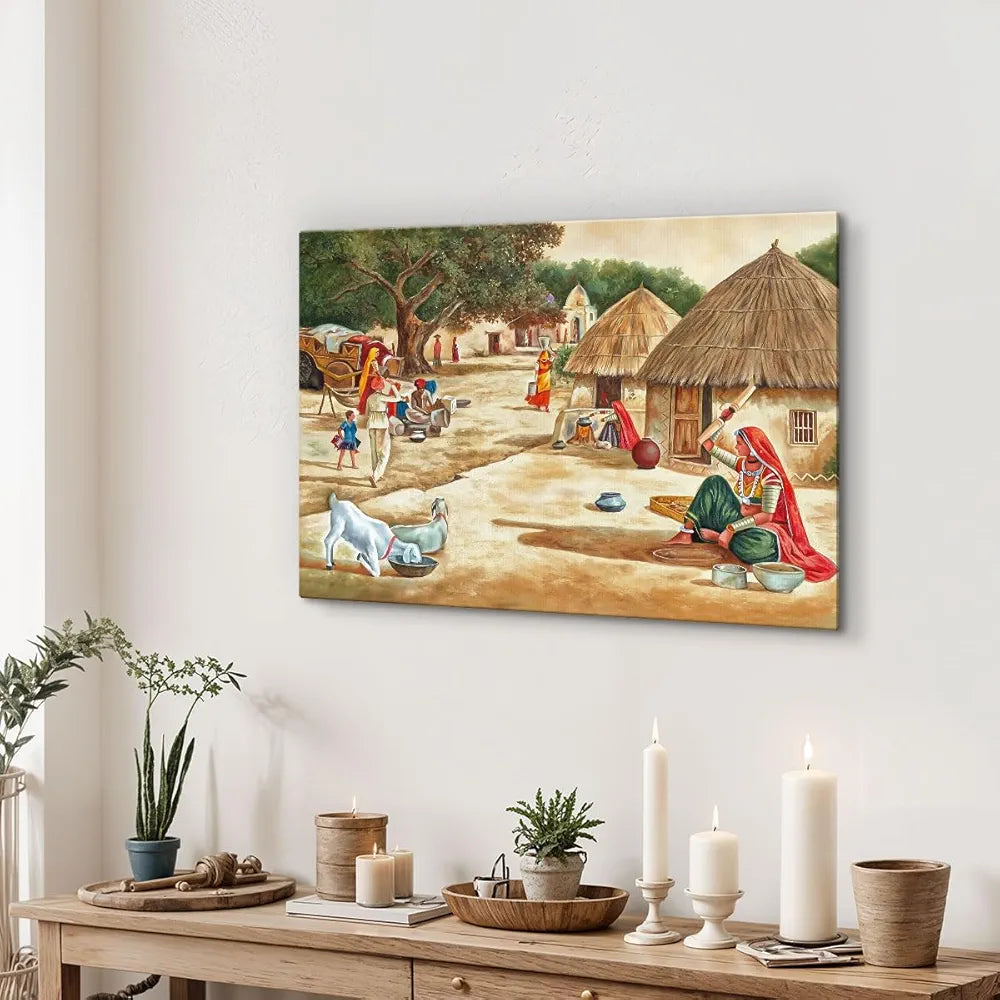 ArtX Paper Indian Village Scene  AXDMD-0101-VIL Nature Wall Art Painting