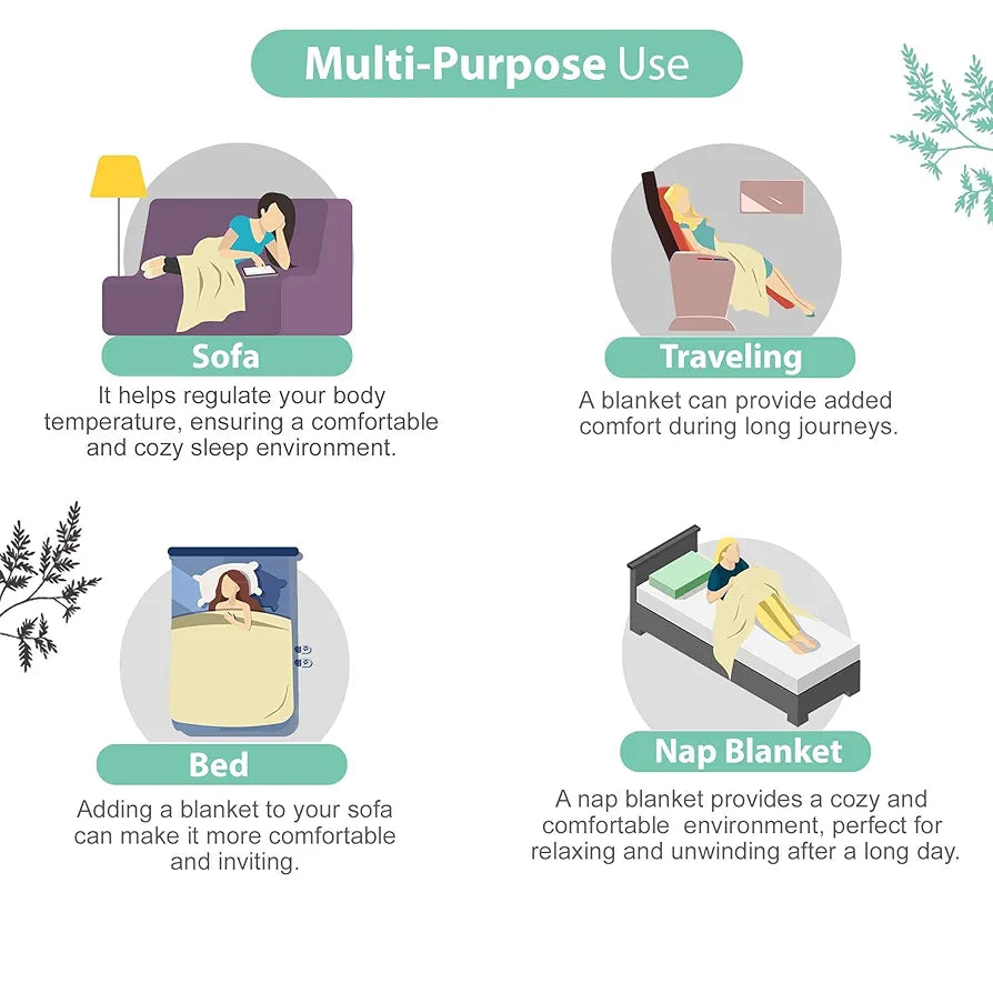 Divine Casa Floret 100% Cotton Double Dohar 120 GSM Soft & Lightweight Throw Blanket Colour Beach Glass