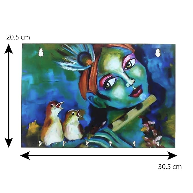Ecraftindia Shree Krishna Theme Wooden Key Holder With 6 Hooks